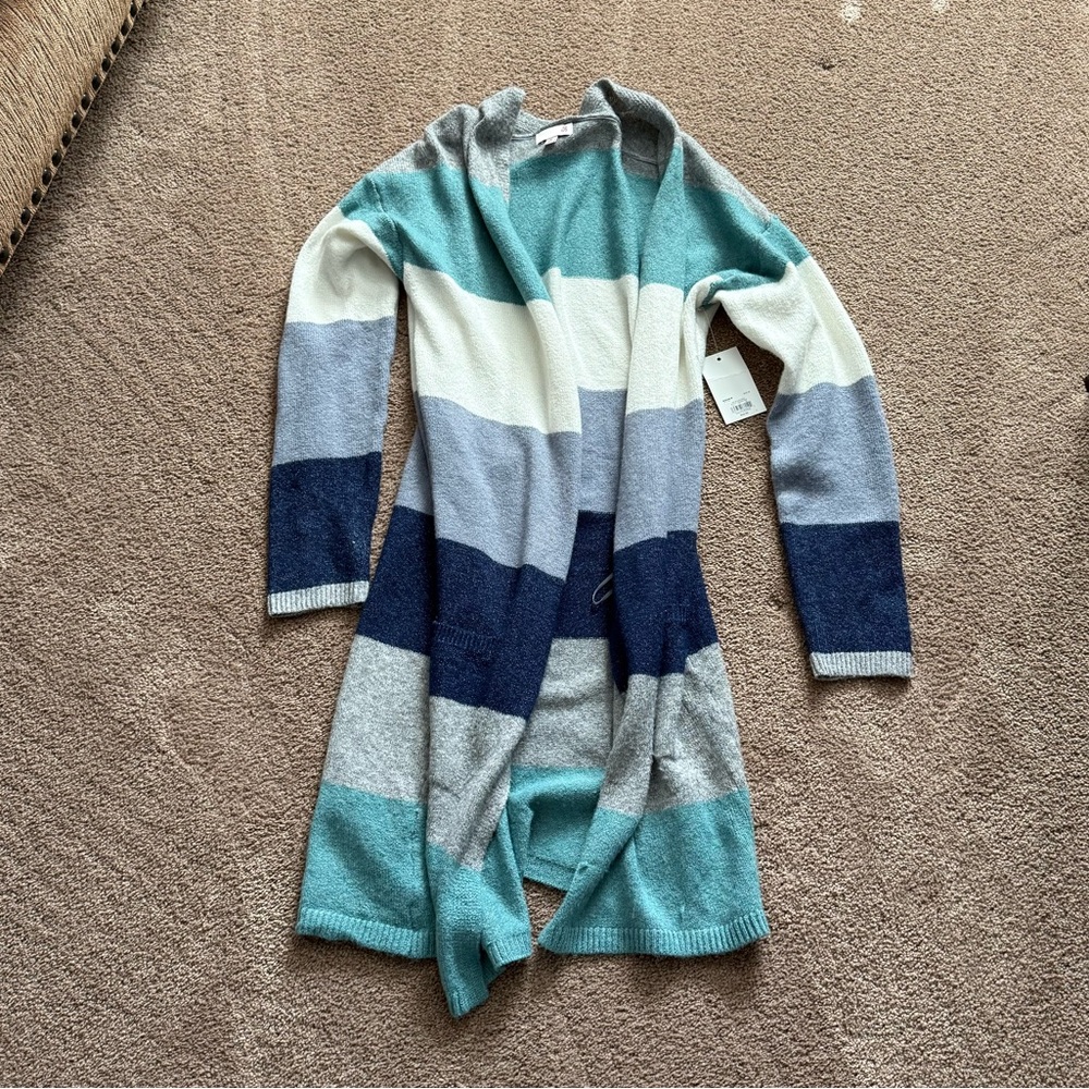Striped Open Front Cardigan